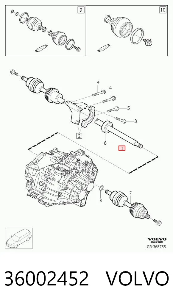 Semieje delantero derecho 36002452 Volvo