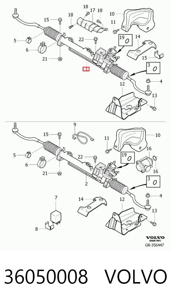 Cremallera de dirección 36050008 Volvo