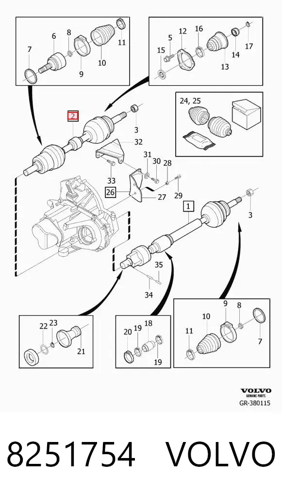 Semieje delantero izquierdo 8251754 Volvo