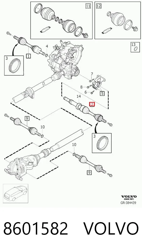 Semieje delantero derecho 8601582 Volvo