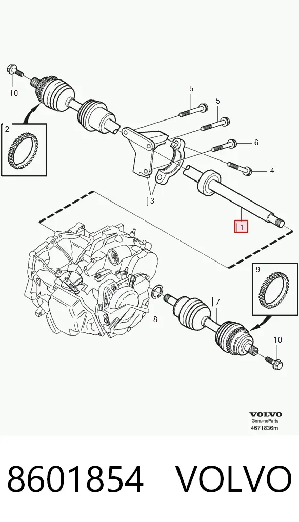 Semieje delantero derecho 8601854 Volvo