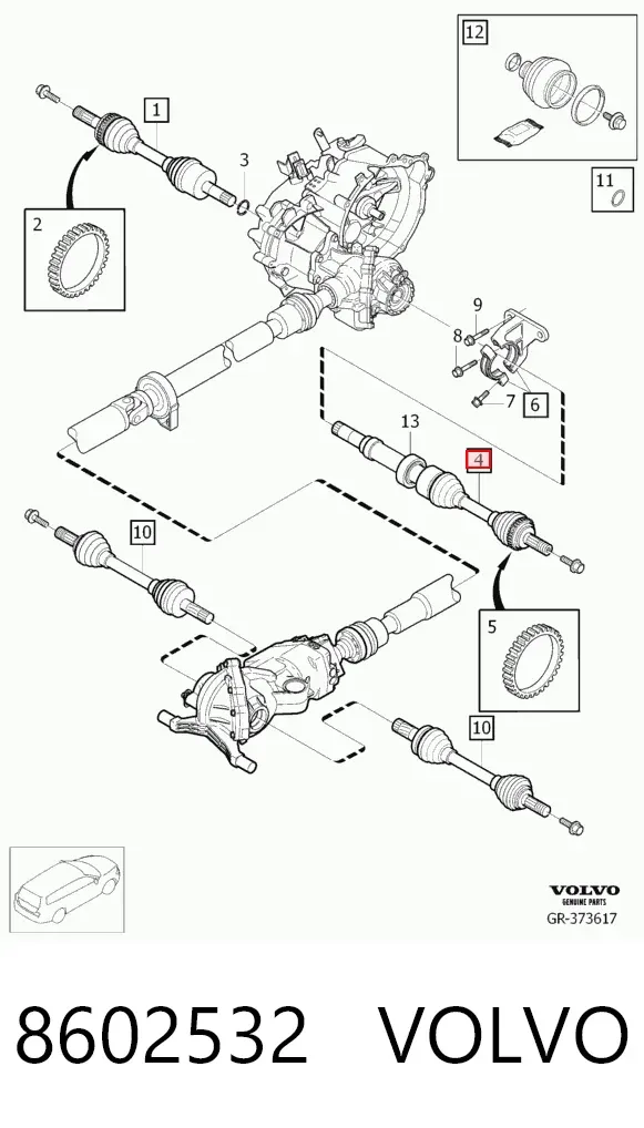 Semieje delantero derecho 8602532 Volvo