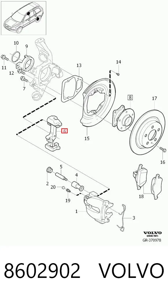 Soporte de la pinza de freno trasera 8602902 Volvo