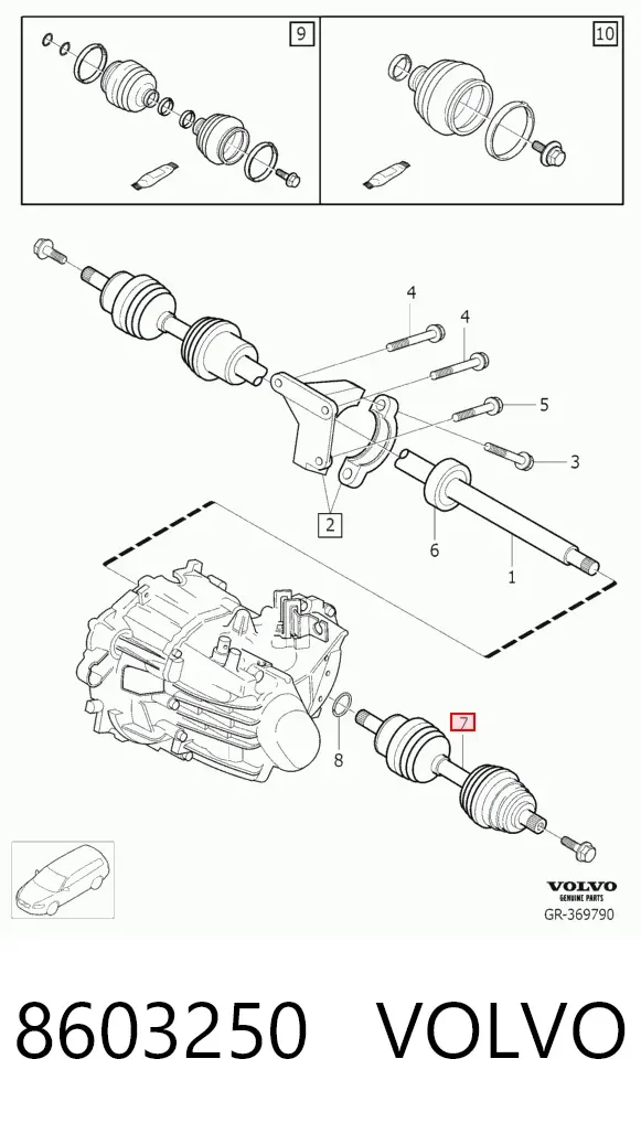 Semieje delantero izquierdo 8603250 Volvo