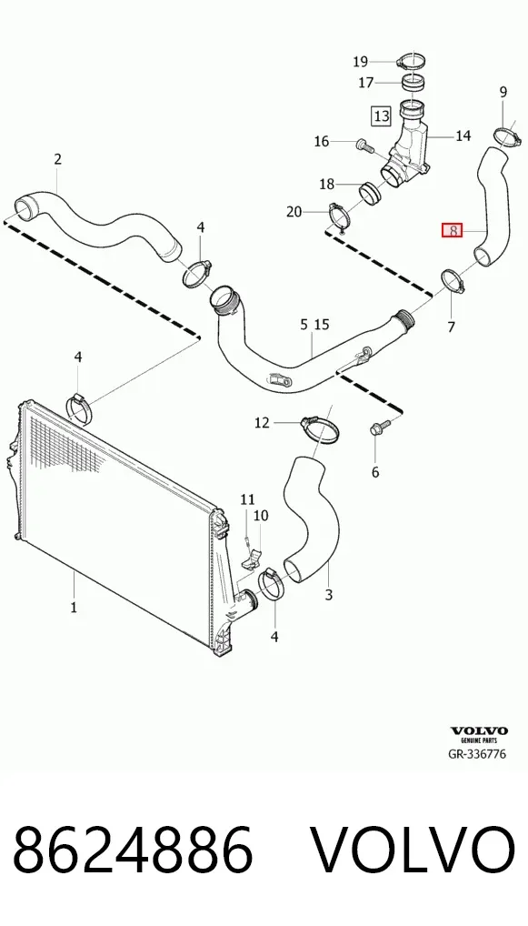 Tubo intercooler 8624886 Volvo
