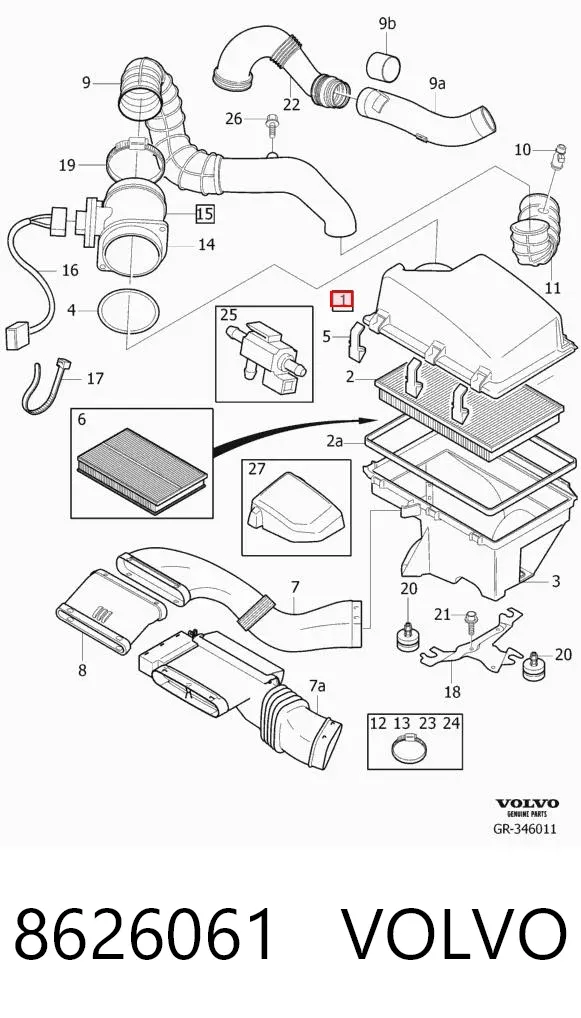 Caja del filtro de aire 8626061 Volvo