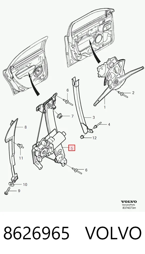 Mecanismo de elevalunas de la puerta trasera derecha 8626965 Volvo