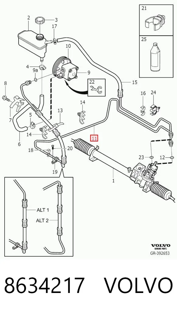 Manguera de alta presion de direccion, hidráulica 8634217 Volvo