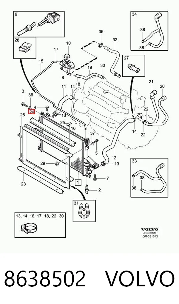 Tapón depósito de refrigerante 8638502 Volvo