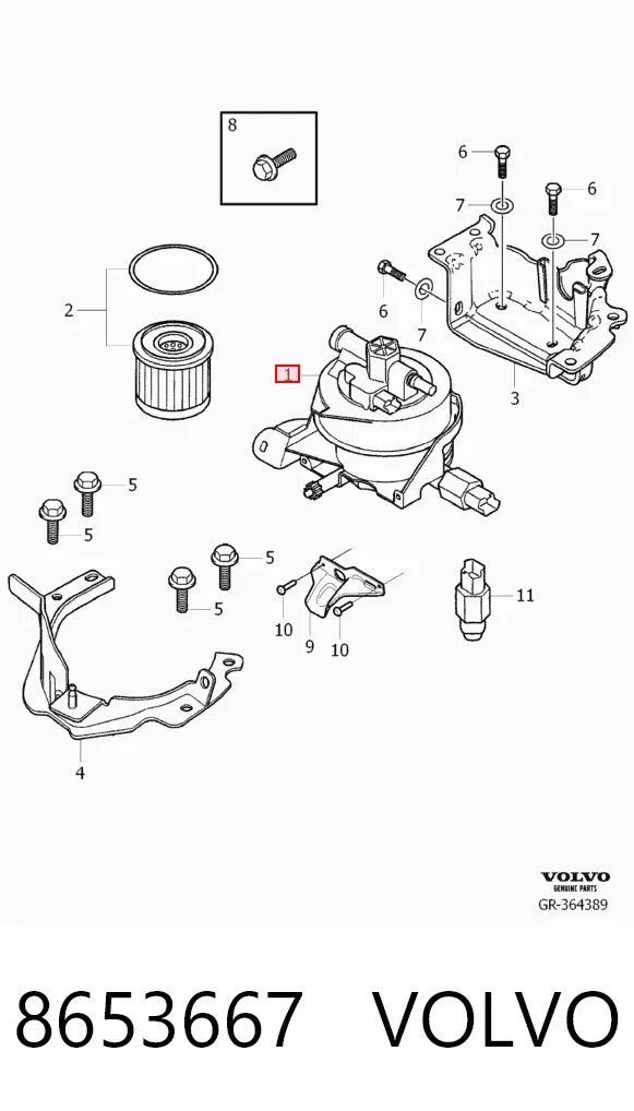 Caja del filtro de combustible 8653667 Volvo
