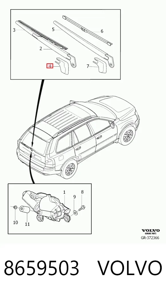Brazo del limpiaparabrisas, trasero 8659503 Volvo