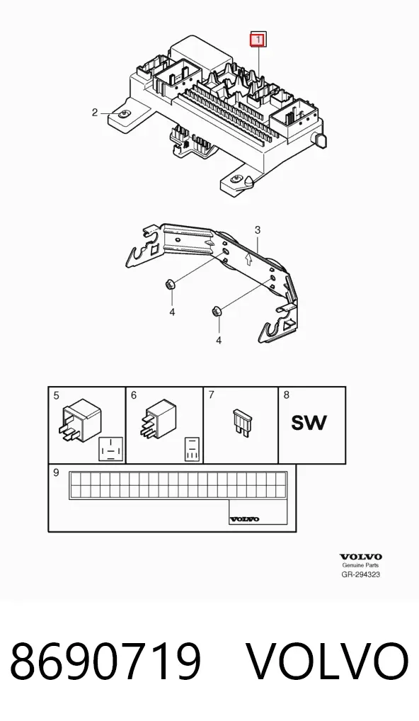 Caja de fusibles trasera interior 8690719 Volvo