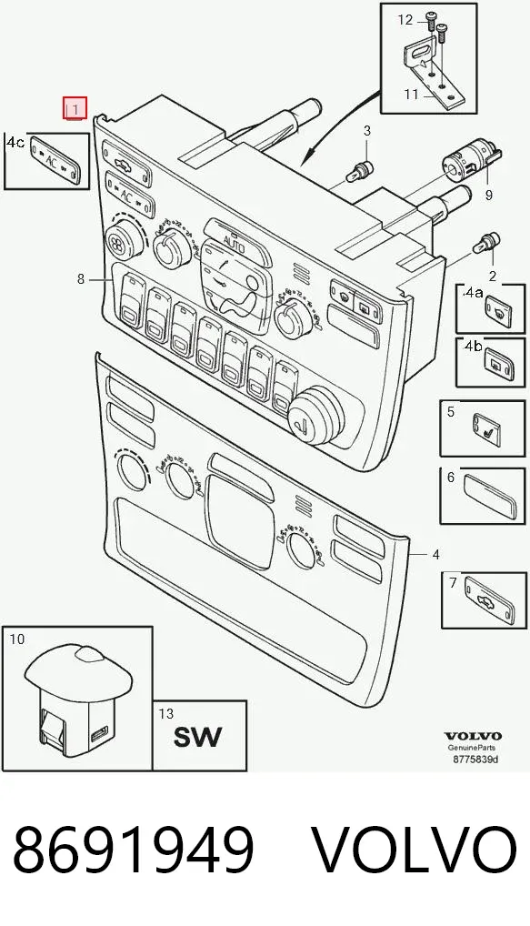 Unidad de control aire acondicionado 8691949 Volvo