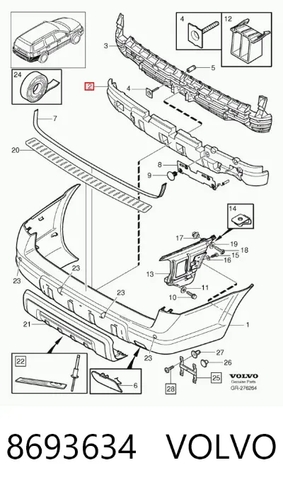 Absorbedor de parachoques trasero VOLVO 8693634