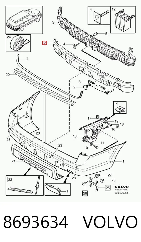 Absorbedor de parachoques trasero 8693634 Volvo