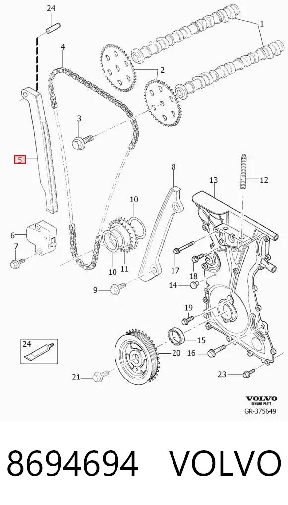Guía del tensor de la cadena de distribución 8694694 Volvo
