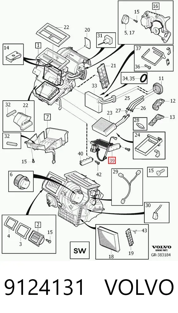 Calentador eléctrico de aire para el sistema de calefacción del habitáculo 9124131 Volvo