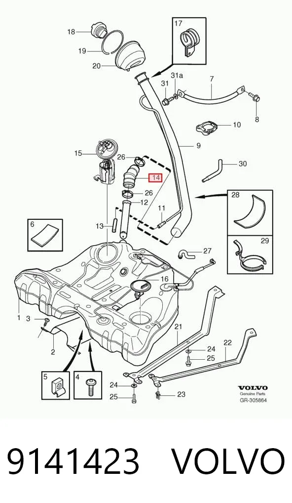 Tubo del depósito al cuello de llenado 9141423 Volvo