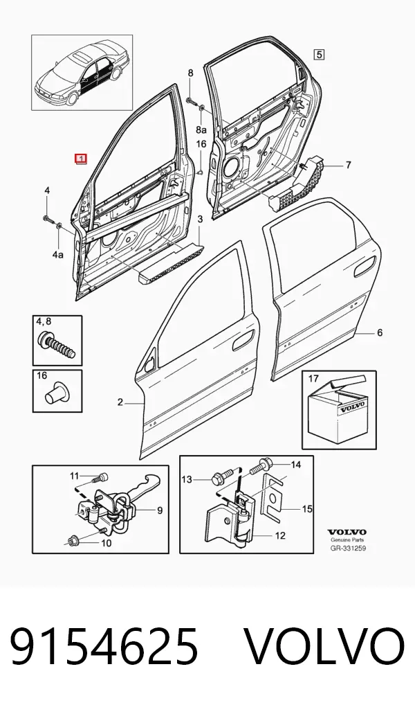 Puerta delantera derecha 9154625 Volvo