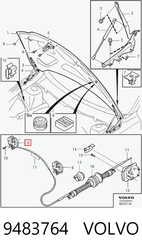 Cerradura del capó izquierda 9483764 Volvo