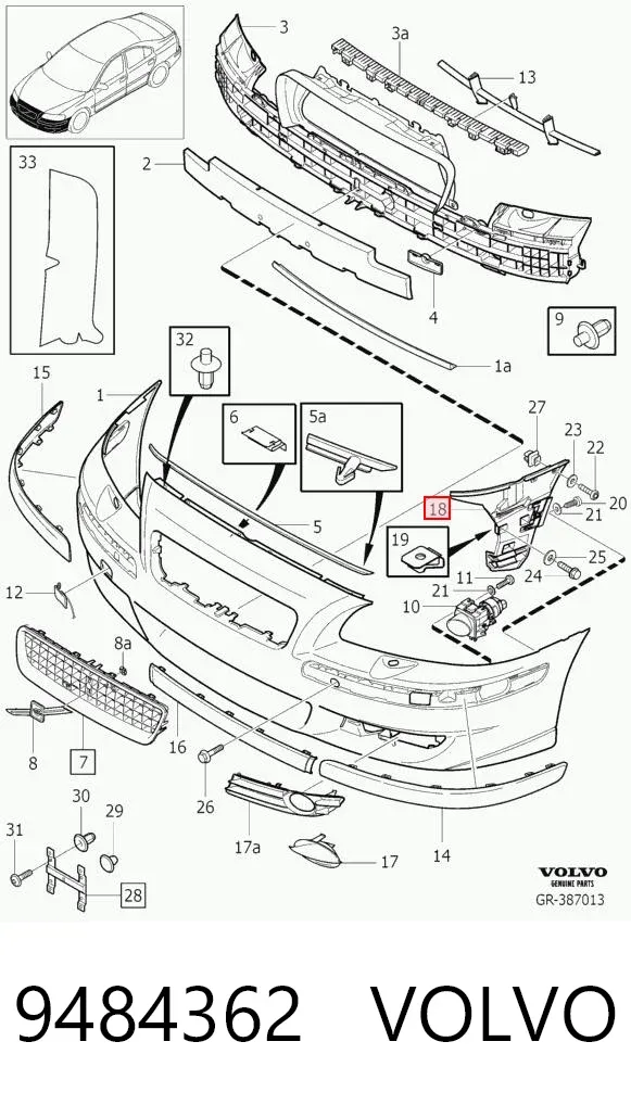 Soporte de parachoques delantero izquierdo 9484362 Volvo