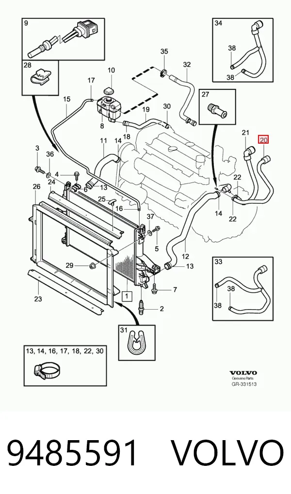 Manguera de calefacción, entrada 9485591 Volvo