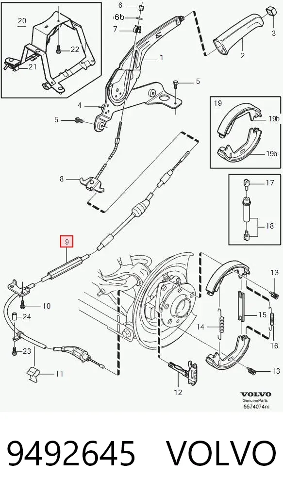 Cable de freno de mano trasero derecho/izquierdo 9492645 Volvo