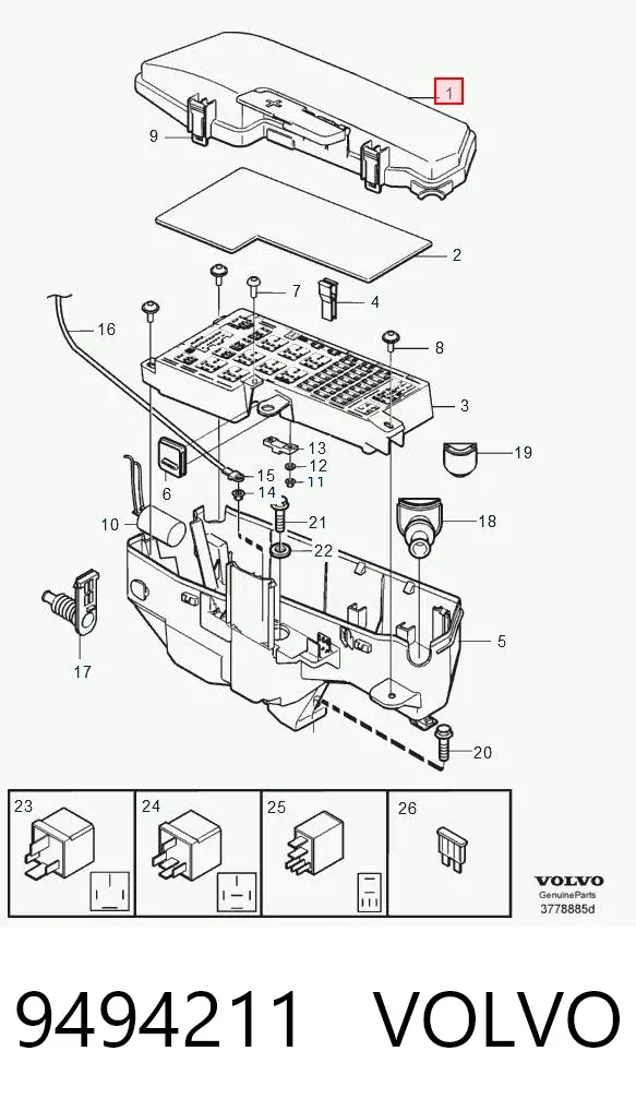 Tapa de la caja de fusibles 9494211 Volvo
