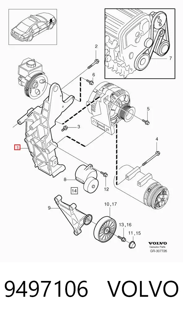 Soporte del alternador 9497106 Volvo