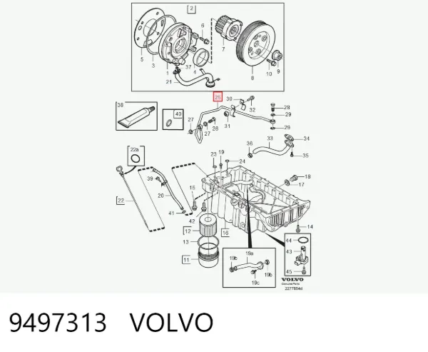 Tubo de suministro de aceite a la turbina 9497313 Volvo