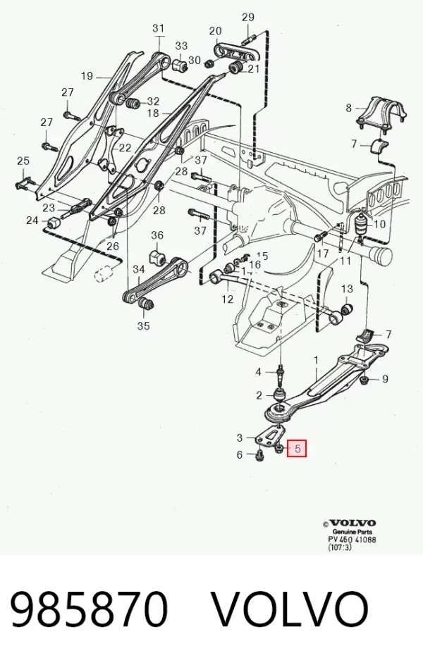 Perno de fijación interior del brazo oscilante inferior trasero 985870 Volvo