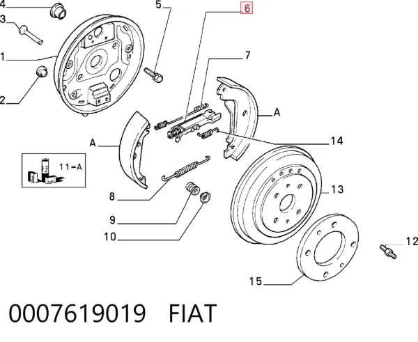 Kit de reparación del mecanismo de ajuste automático de zapatas de freno 0007619019 Fiat/Alfa/Lancia