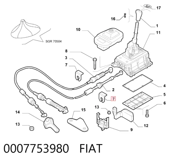 Abrazadera de cable de caja de cambios 0007753980 Fiat/Alfa/Lancia