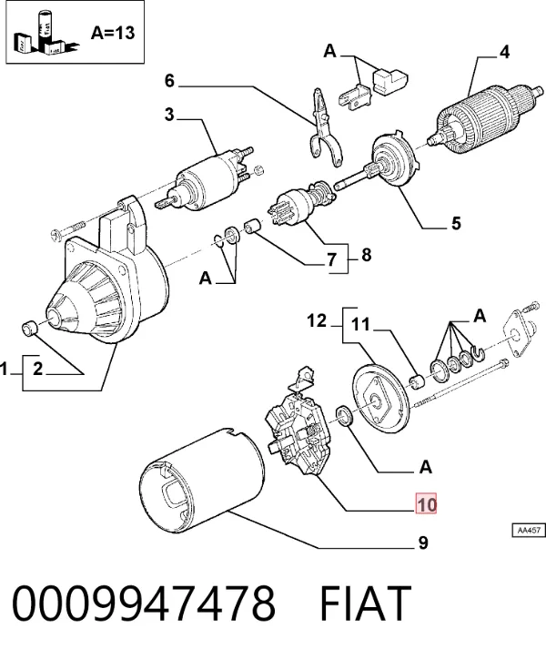 Portaescobillas motor de arranque 0009947478 Fiat/Alfa/Lancia