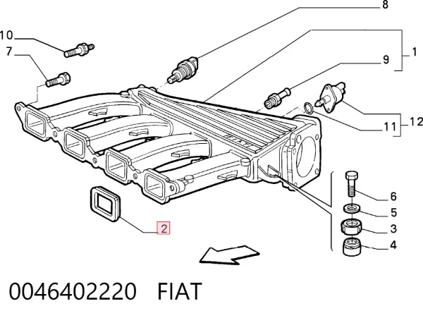 Junta superior del colector de admisión 0046402220 Fiat/Alfa/Lancia
