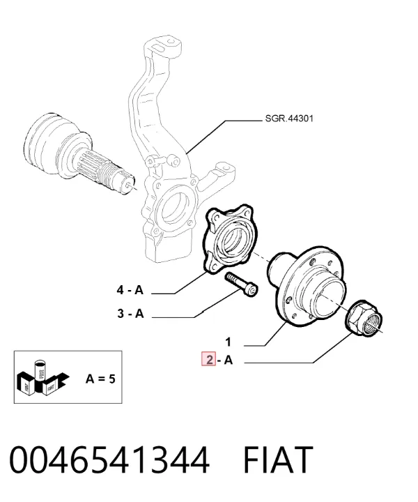 Tuerca del cubo de la rueda delantera 0046541344 Fiat/Alfa/Lancia