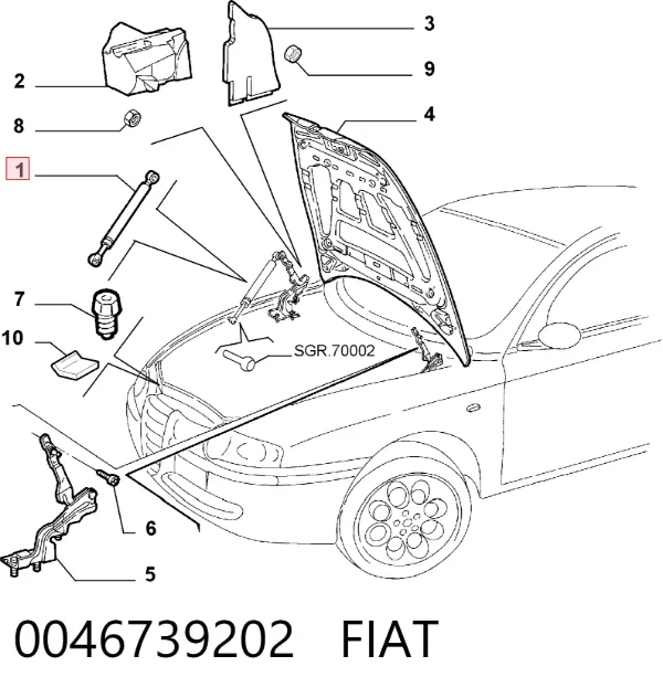 Amortiguador de capó 0046739202 Fiat/Alfa/Lancia