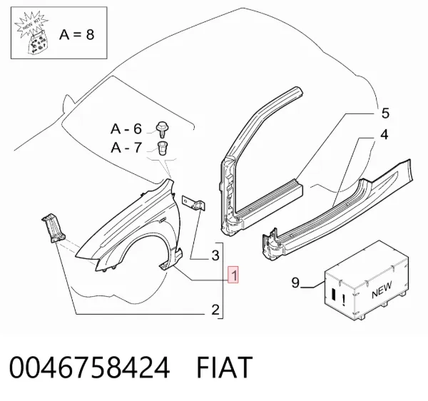 Aleta delantera izquierda 0046758424 Fiat/Alfa/Lancia