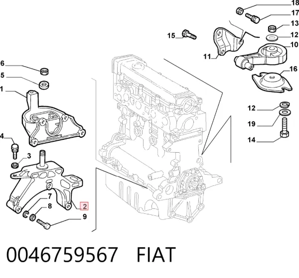Soporte de cojín de la caja de cambios 0046759567 Fiat/Alfa/Lancia