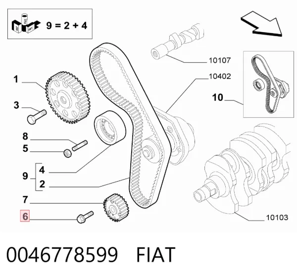 Perno de la polea del cigüeñal 0046778599 Fiat/Alfa/Lancia
