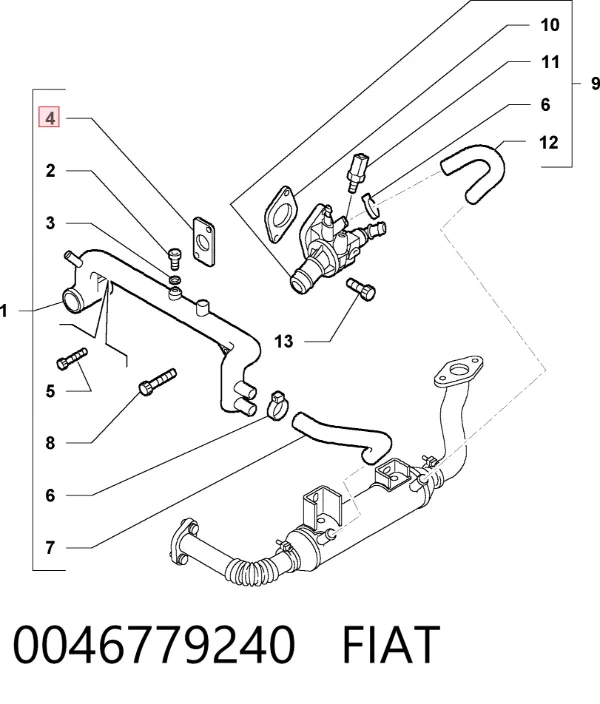 Junta de brida del sistema de refrigeración 0046779240 Fiat/Alfa/Lancia