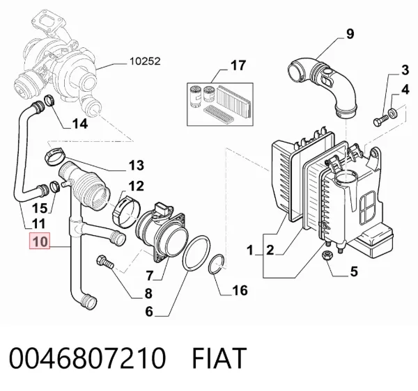 Manguito de aire del medidor de masa de aire 0046807210 Fiat/Alfa/Lancia