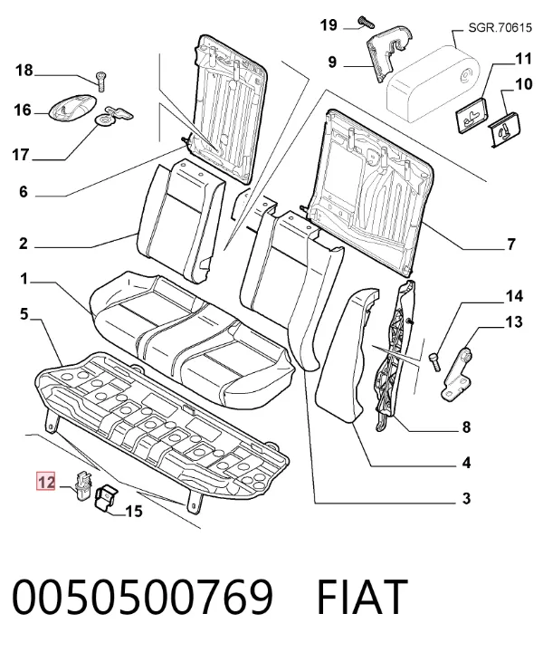 Clip de fijación de moldura de puerta 0050500769 Fiat/Alfa/Lancia