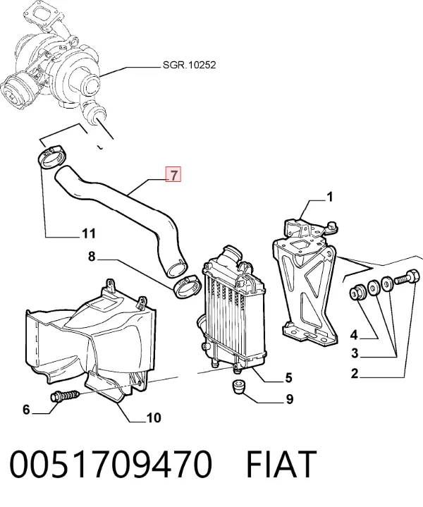 Tubo intercooler 0051709470 Fiat/Alfa/Lancia