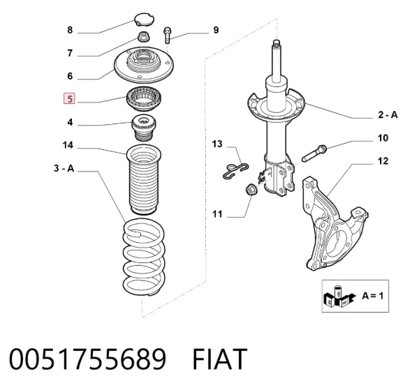 Rodamiento de soporte del amortiguador delantero 0051755689 Fiat/Alfa/Lancia