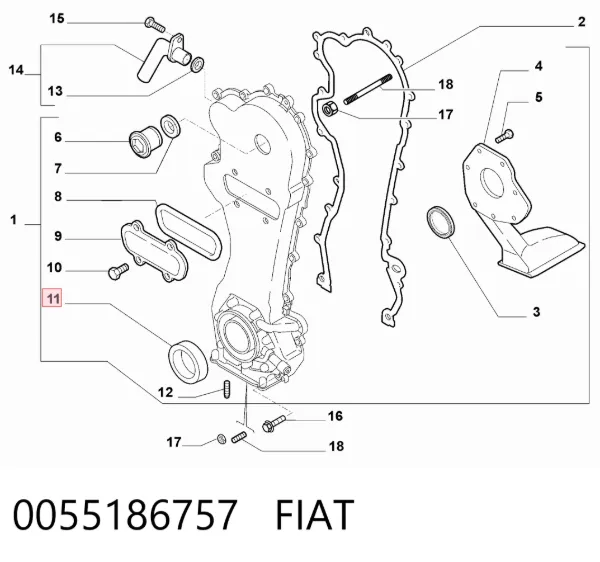 Retén de cigüeñal frontal 0055186757 Fiat/Alfa/Lancia