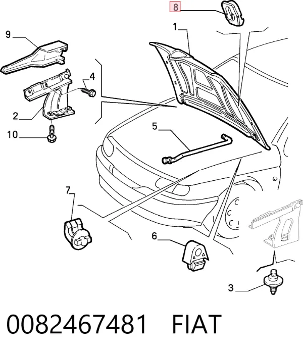 Fijador del soporte del capó 0082467481 Fiat/Alfa/Lancia