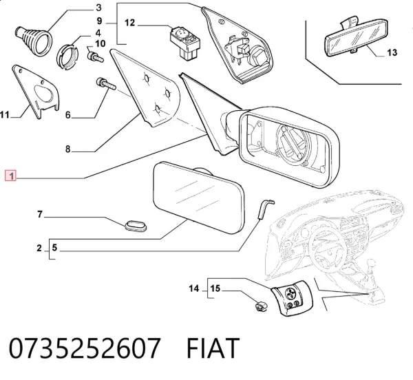 Espejo de retrovisor izquierdo 0735252607 Fiat/Alfa/Lancia