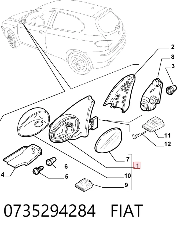 Espejo de retrovisor izquierdo 0735294284 Fiat/Alfa/Lancia