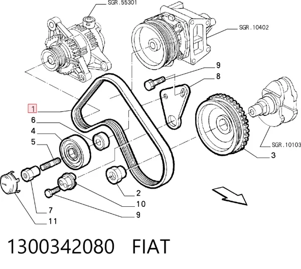 Correa de alternador 1300342080 Fiat/Alfa/Lancia
